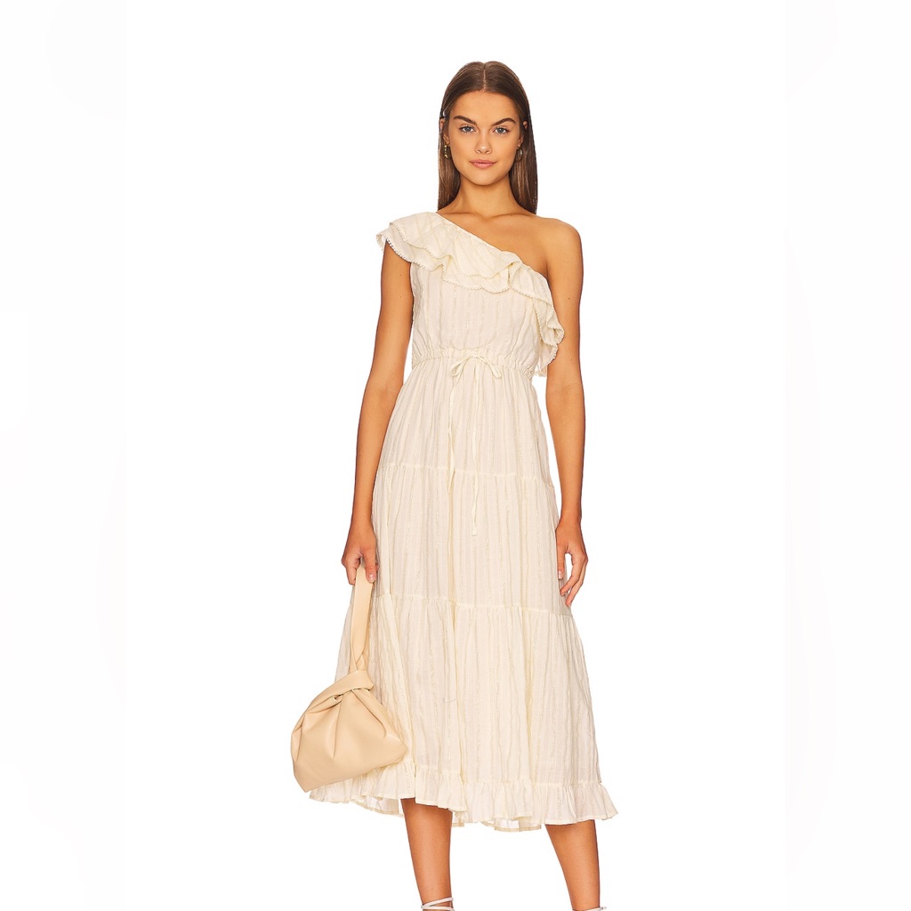 Heartloom Theo Dress. Ivory With Gold Stitching. Size S.